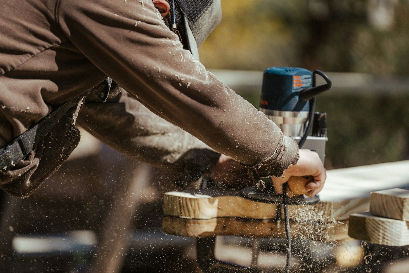 Routing wood in the workshop